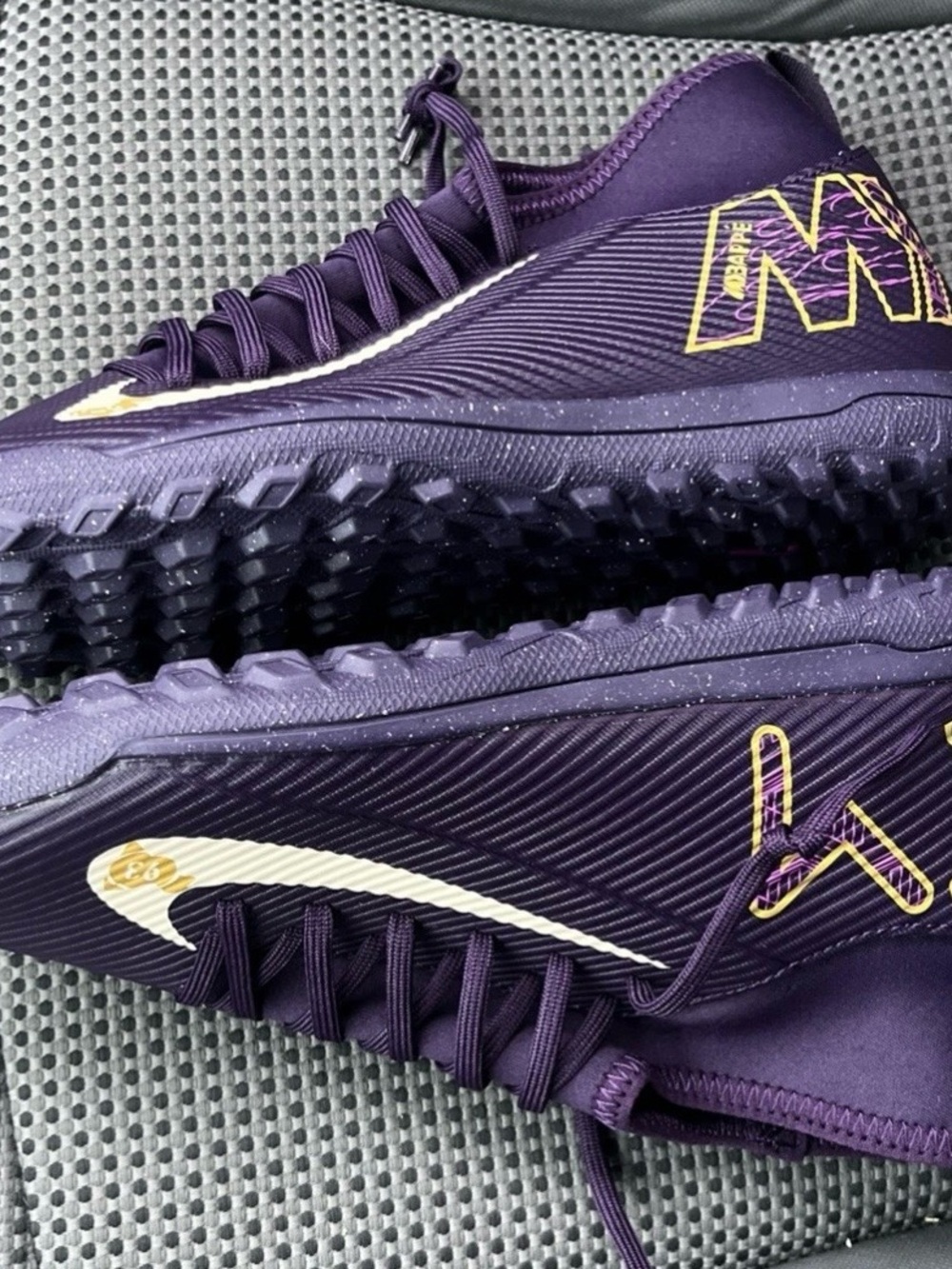 Nike Purple Soccer Turf Cleats with Gold and White Accents